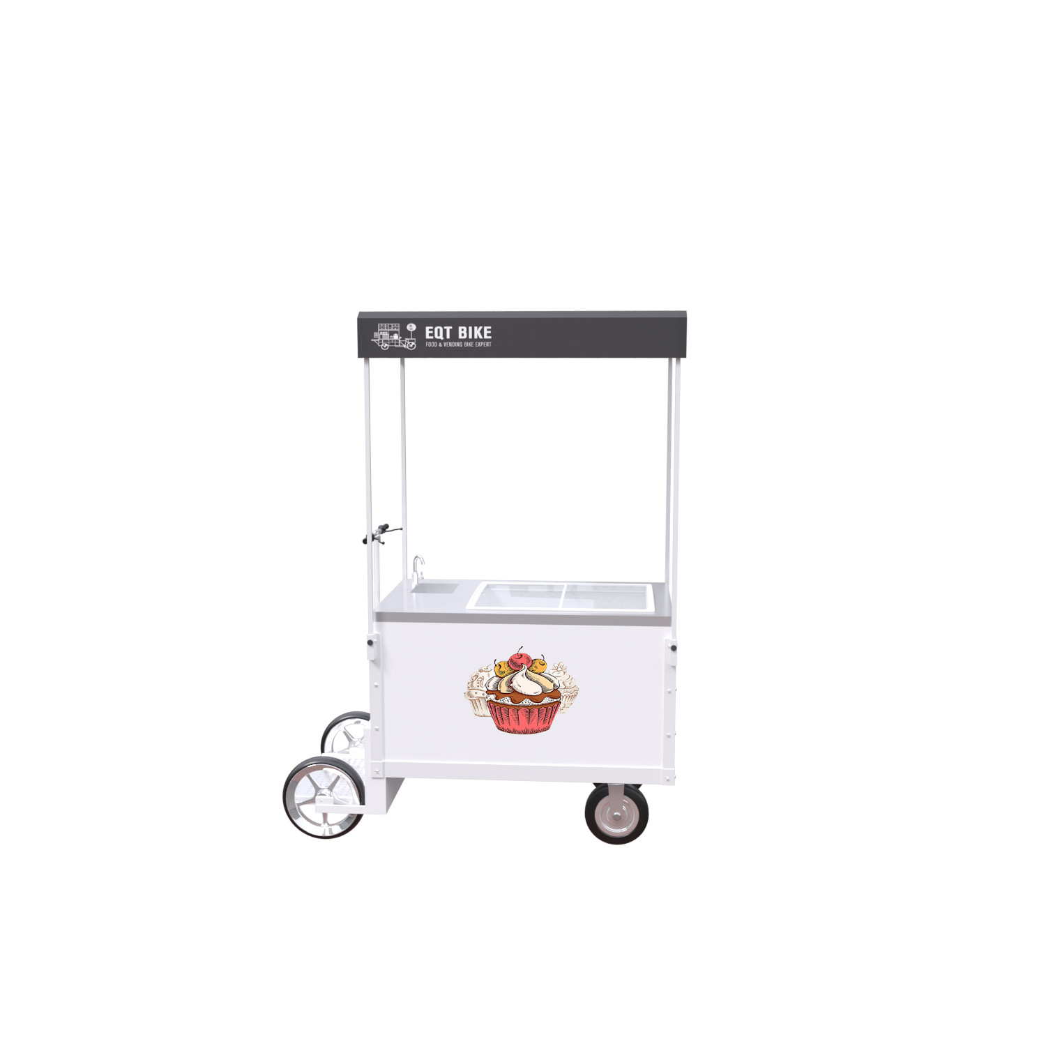 Gefrierschrank-Wagen-Roller-Fahrrad CER fertigte Logo für Eiscreme Verkaufs-Weiß aller Edelstahl besonders an